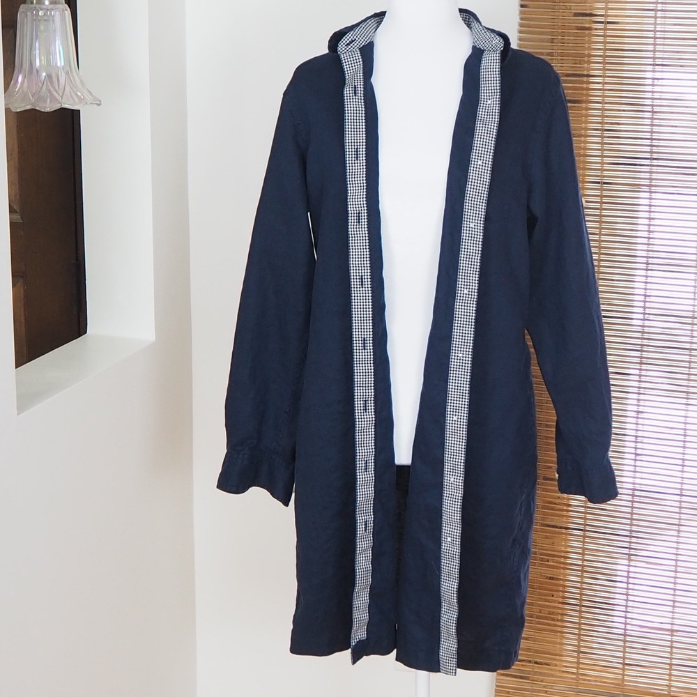 Lauren Ralph Lauren 100% Linen Shirt Dress Sz Medium Petite Navy Preppy Luxury - Picture 3 of 11
